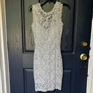 B Darlin Silver Sequin Lace Mini Dress